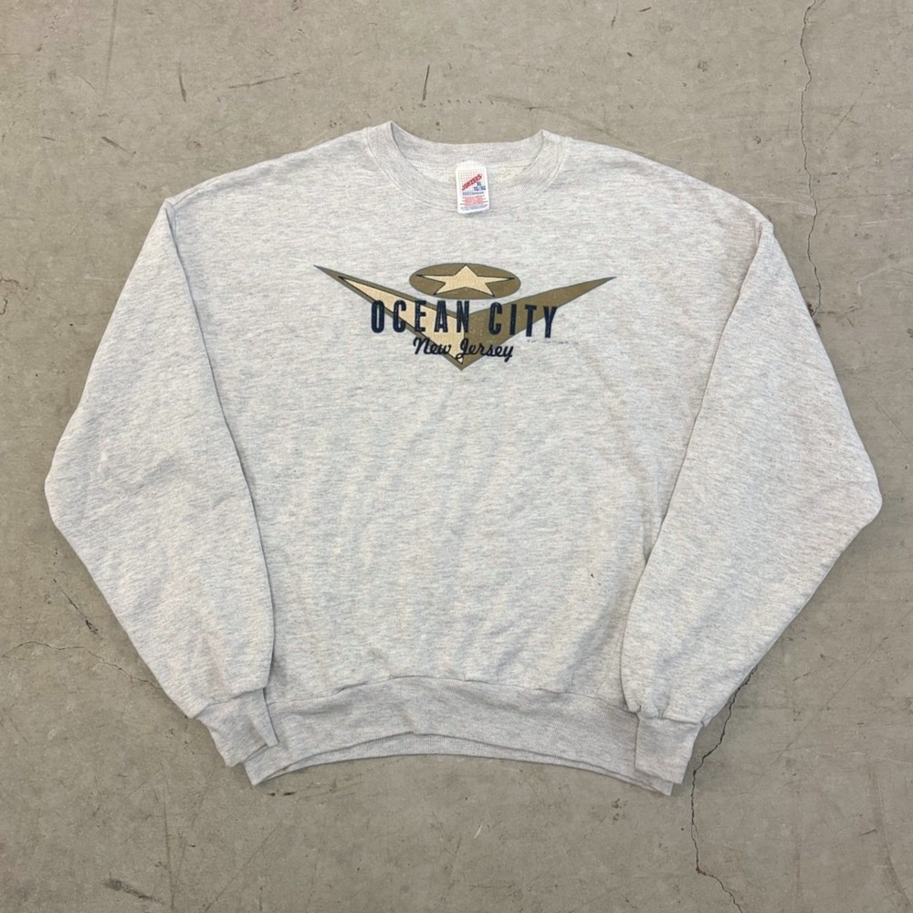Vintage Jerzees Ocean City New Jersey Sweatshirt XL Gray Graphic Pullover 90s